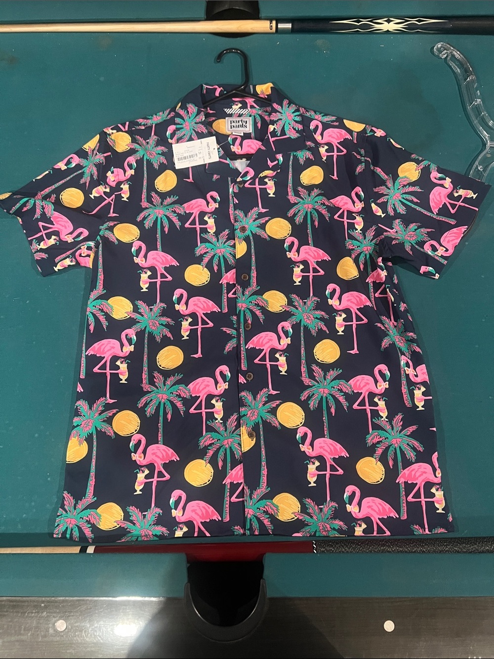 Party Pants Men’s Navy Flamingo Print Button-Down Shirt